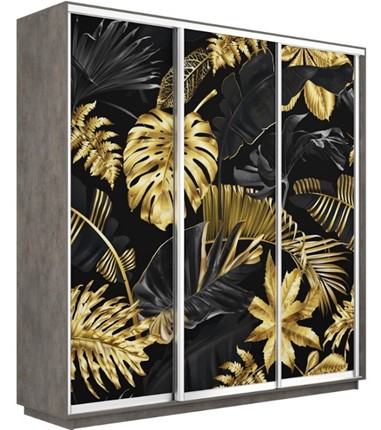 Шкаф трехдверный Экспресс 2100х450х2200, Листья золото/бетон в Перми - изображение