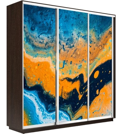 Шкаф 3-х створчатый Экспресс 2100х600х2200, Абстракция оранжево-голубая/венге в Перми - изображение