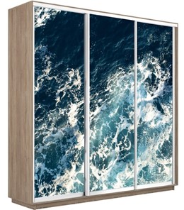 Шкаф 3-дверный Экспресс 2100х600х2200, Морские волны/дуб сонома в Перми
