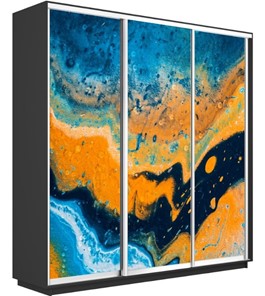 Шкаф 3-х створчатый Экспресс 2100х600х2400, Абстракция оранжево-голубая/серый диамант в Перми