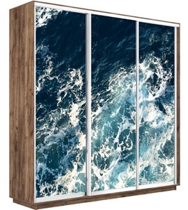 Шкаф 3-дверный Экспресс 2400х450х2200, Морские волны/дуб табачный в Перми