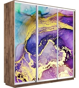 Шкаф 3-створчатый Экспресс 2400х450х2400, Абстракция фиолетово-золотая/дуб табачный в Перми