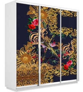 Шкаф 3-х дверный Экспресс 2400х600х2200, Золотой орнамент/белый снег в Перми