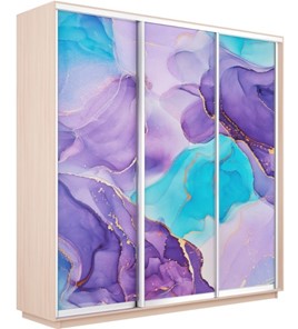 Шкаф 3-х дверный Экспресс 2400х600х2400, Абстракция фиолетовая/дуб молочный в Перми
