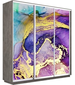 Шкаф 3-дверный Экспресс 2400х600х2400, Абстракция фиолетово-золотая/бетон в Перми
