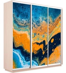 Шкаф 3-дверный Экспресс 2400х600х2400, Абстракция оранжево-голубая/дуб молочный в Перми