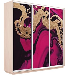 Шкаф 3-створчатый Экспресс 2400х600х2400, Абстракция розовая/дуб молочный в Перми - предосмотр