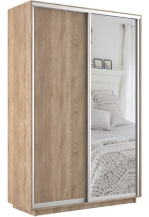 Шкаф 2-дверный Экспресс (ДСП/Зеркало) 1400х600х2400, дуб сонома в Перми - изображение