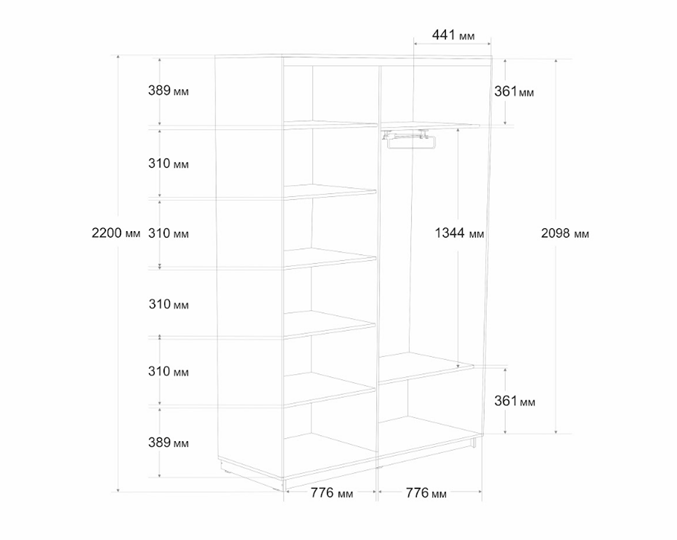 Шкаф двухдверный Экспресс (ДСП/Зеркало) 1600х450х2200, бетон в Перми - изображение 6