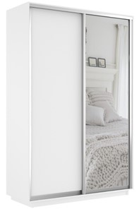 Шкаф двухдверный Экспресс (ДСП/Зеркало) 1600х600х2400, белый снег в Перми - предосмотр