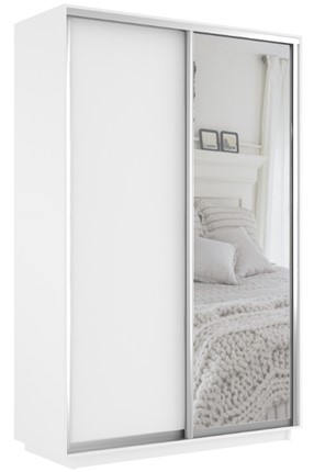 Шкаф двухдверный Экспресс (ДСП/Зеркало) 1600х600х2400, белый снег в Перми - изображение