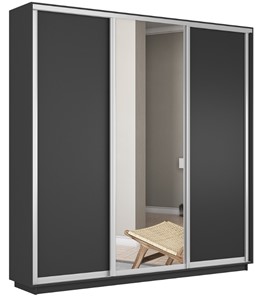 Шкаф 3-дверный Экспресс (ДСП/Зеркало/ДСП), 1800х450х2200, серый диамант в Перми