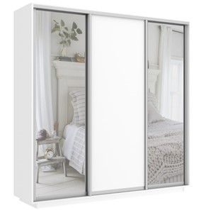 Шкаф 3-дверный Экспресс (Зеркало/ДСП/Зеркало), 1800х600х2400, белый снег в Перми - предосмотр