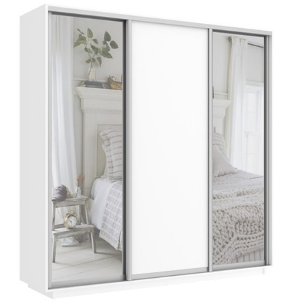 Шкаф 3-дверный Экспресс (Зеркало/ДСП/Зеркало), 1800х600х2400, белый снег в Перми - изображение