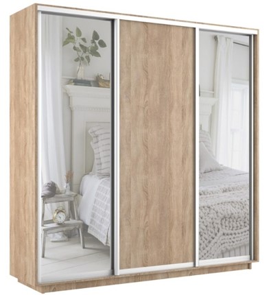 Шкаф 3-дверный Экспресс (Зеркало/ДСП/Зеркало), 2100х600х2200, дуб сонома в Перми - изображение