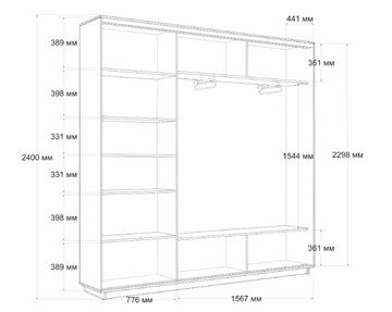 Шкаф 3-х створчатый Экспресс (Зеркало/ДСП/Зеркало), 2400х450х2400, венге в Перми - предосмотр 3