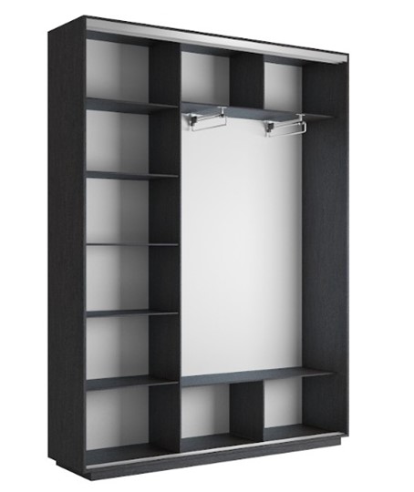 Шкаф 3-х створчатый Экспресс (Зеркало/ДСП/Зеркало), 2400х450х2400, венге в Перми - изображение 1