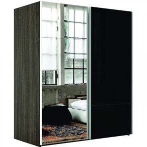 Шкаф 2-дверный Эста (Зеркало/Стекло черное) 1800x660x2400, венге мали в Перми