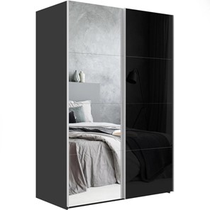 Шкаф двухдверный Эста (Зеркало/Стекло черное) 2000x660x2200, серый диамант в Перми