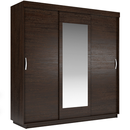Шкаф 3-дверный Лайт (2 ДСП/Зеркало) 2100х595х2120, Венге в Перми - изображение