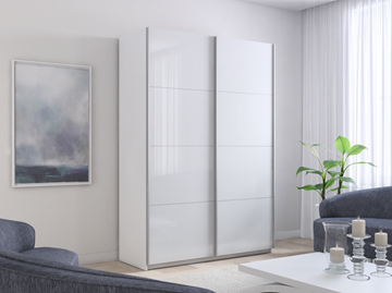 Шкаф 2-дверный Прайм (Белое стекло/Белое стекло) 1200x570x2300, белый снег в Перми - предосмотр 4