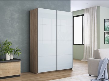 Шкаф 2-х дверный Прайм (Белое стекло/Белое стекло) 1200x570x2300, дуб сонома в Перми - предосмотр 4