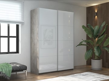 Шкаф 2-дверный Прайм (Белое стекло/Белое стекло) 1400x570x2300, бетон в Перми - предосмотр 4