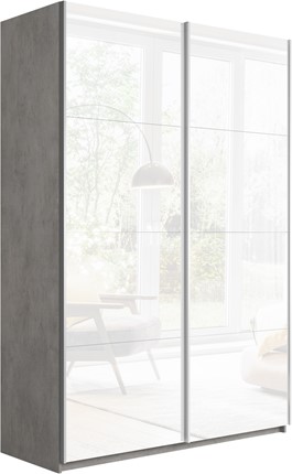 Шкаф 2-дверный Прайм (Белое стекло/Белое стекло) 1400x570x2300, бетон в Перми - изображение