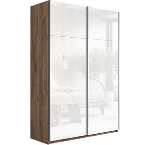 Шкаф 2-дверный Прайм (Белое стекло/Белое стекло) 1400x570x2300, Крафт табачный в Перми - предосмотр