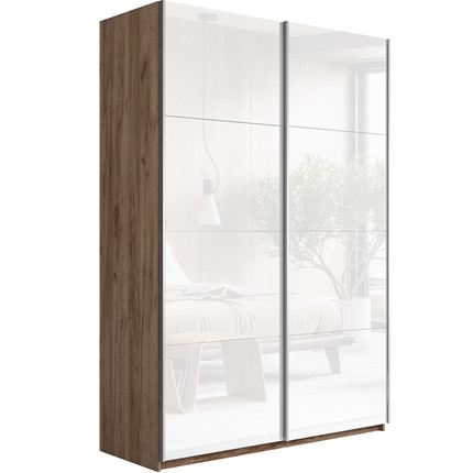 Шкаф 2-дверный Прайм (Белое стекло/Белое стекло) 1400x570x2300, Крафт табачный в Перми - изображение
