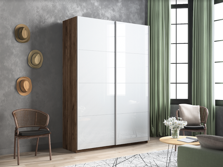 Шкаф 2-дверный Прайм (Белое стекло/Белое стекло) 1400x570x2300, Крафт табачный в Перми - изображение 4