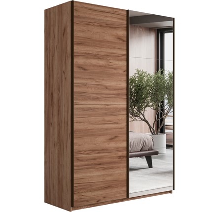 Шкаф 2-х дверный Прайм (ДСП/Зеркало) 1200x570x2300, Крафт табачный в Кунгуре - изображение