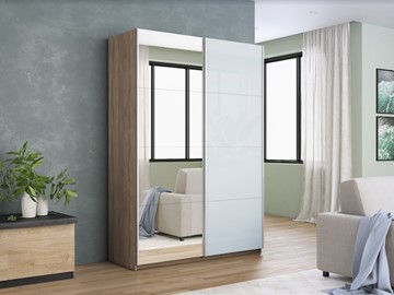 Шкаф 2-дверный Прайм (Зеркало/Белое стекло) 1200x570x2300, дуб сонома в Перми - предосмотр 6