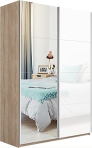 Шкаф 2-дверный Прайм (Зеркало/Белое стекло) 1200x570x2300, дуб сонома в Перми - предосмотр