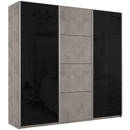 Шкаф 3-х дверный Широкий Прайм (2 Стекла Черных / ДСП) 2400x570x2300, Бетон в Перми - изображение