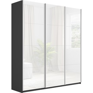 Шкаф 3-дверный Широкий Прайм (Белое стекло) 2400x570x2300,  Серый диамант в Перми