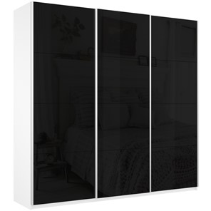 Шкаф 3-х дверный Широкий Прайм (Черное стекло) 2400x570x2300,  Белый Снег в Перми