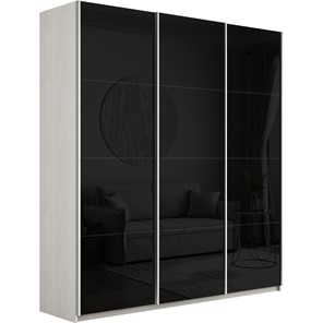 Шкаф 3-дверный Широкий Прайм (Черное стекло) 2400x570x2300, Ясень Анкор светлый в Чайковском
