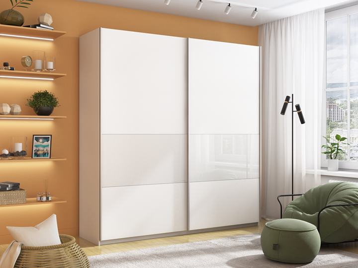 Шкаф 2-х дверный Широкий Прайм (ДСП / Белое стекло) 2200x570x2300, Белый снег в Перми - изображение 2