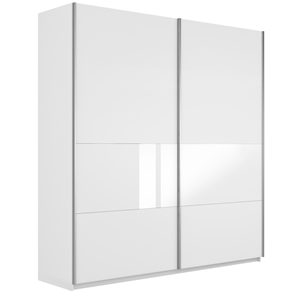 Шкаф 2-х дверный Широкий Прайм (ДСП / Белое стекло) 2200x570x2300, Белый снег в Кунгуре