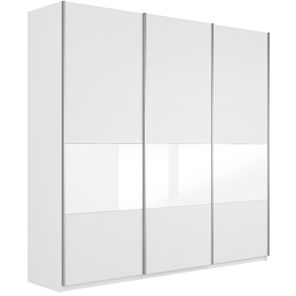 Шкаф 3-створчатый Широкий Прайм (ДСП / Белое стекло) 2400x570x2300, Белый снег в Перми