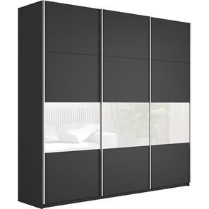 Шкаф 3-створчатый Широкий Прайм (ДСП / Белое стекло) 2400x570x2300, Серый диамант в Перми