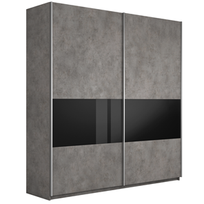 Шкаф 2-дверный Широкий Прайм (ДСП / Черное стекло) 2200x570x2300, Бетон в Перми - предосмотр