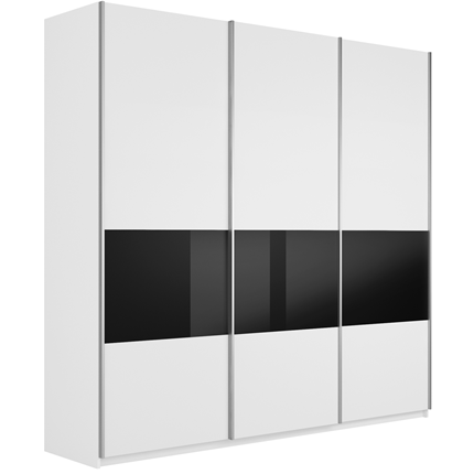 Шкаф Широкий Прайм (ДСП / Черное стекло) 2400x570x2300, Белый снег в Перми - изображение