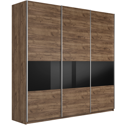 Шкаф Широкий Прайм (ДСП / Черное стекло) 2400x570x2300, Крафт Табачный в Перми - изображение