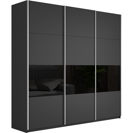 Шкаф Широкий Прайм (ДСП / Черное стекло) 2400x570x2300, Серый диамант в Перми - изображение