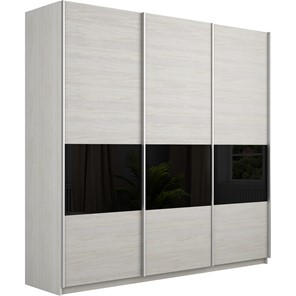 Шкаф 3-х дверный Широкий Прайм (ДСП / Черное стекло) 2400x570x2300, Ясень Анкор светлый в Перми