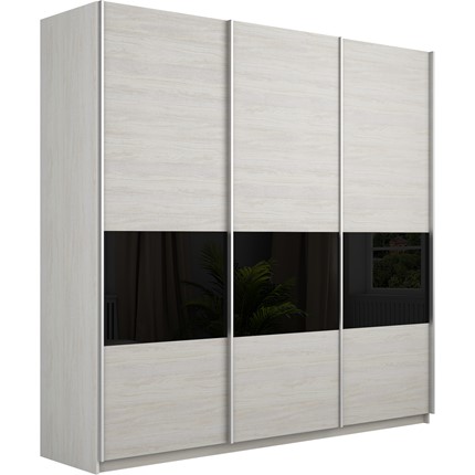 Шкаф 3-х дверный Широкий Прайм (ДСП / Черное стекло) 2400x570x2300, Ясень Анкор светлый в Перми - изображение