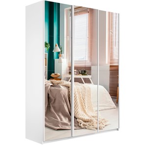 Шкаф 3-дверный Широкий Прайм (Зеркало) 2400x570x2300, Белый снег в Березниках