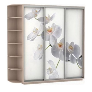 Шкаф трехдверный Экспресс со стеллажом, 2400х600х2400, Орхидея белая/дуб молочный в Перми - предосмотр